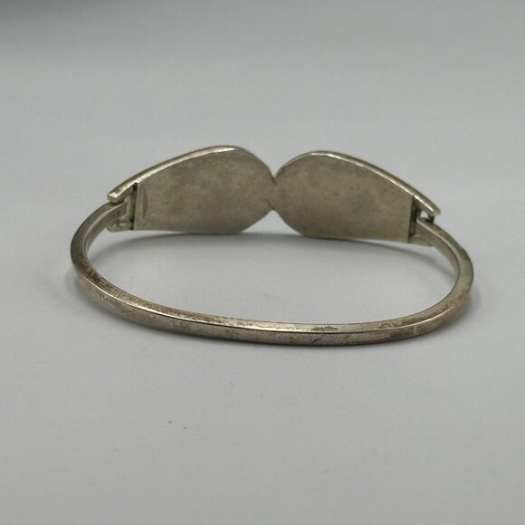 Vintage Alpaca Silver Bracelet Blue Green Inlay Geometric Hinged Cuff 7 Inch - Picture 10 of 15